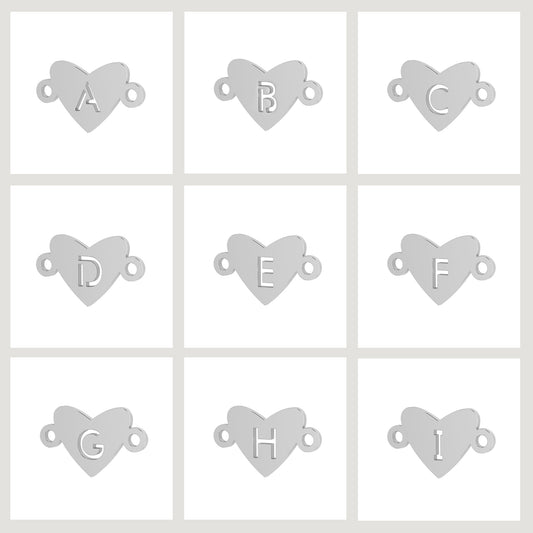 Heart Initial Bracelet -  Connector Charms